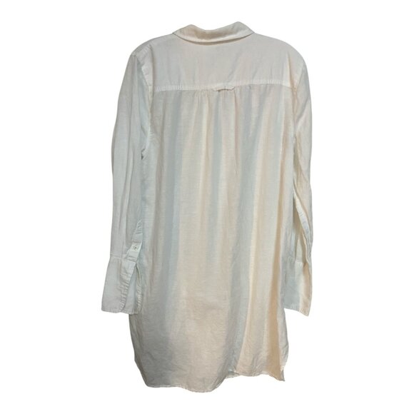 J.Crew Beachwear Linen Cotton Button Front Tunic Top L White Long Sleeve - Picture 6 of 7